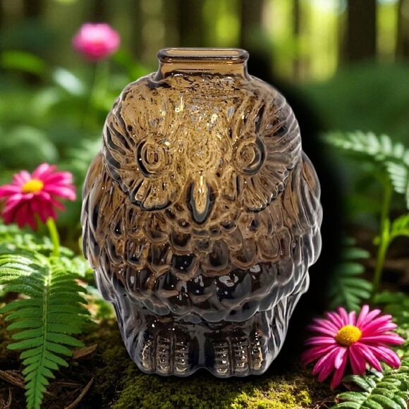 1960s Bank of Canada Wise Old Owl Amber Glass Smash Coin Bank Libbey Collector - Picture 1 of 8
